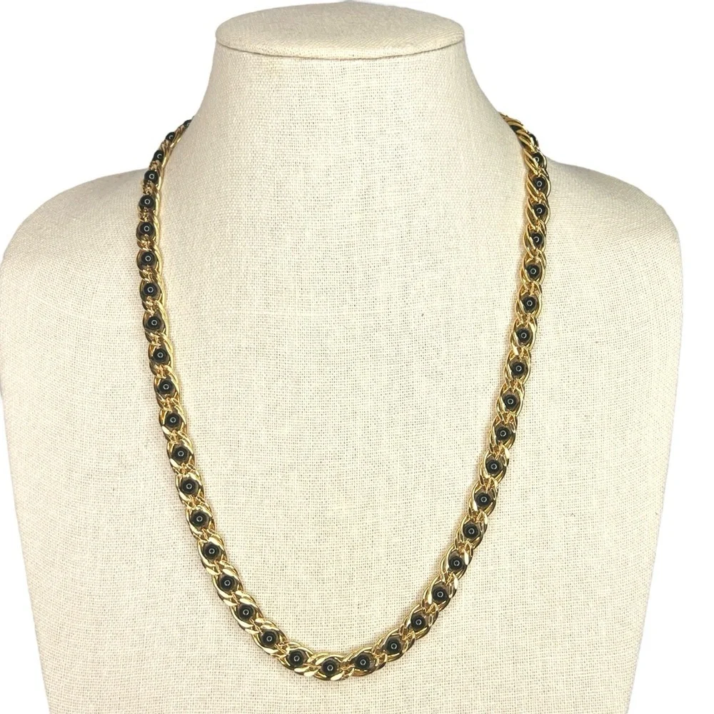 Vintage Napier Black Bead and Double Chain Necklace